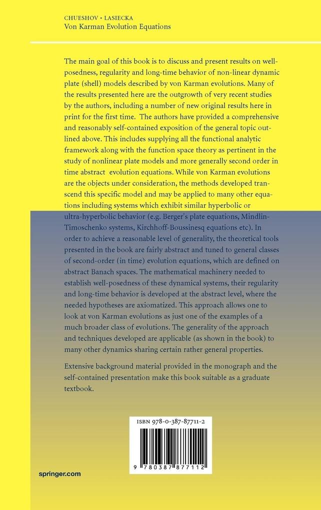 Weitere Ansicht: Von Karman Evolution Equations | Igor Chueshov, Irena Lasiecka