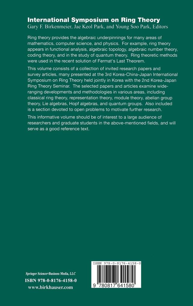 Weitere Ansicht: International Symposium on Ring Theory | G F Birkenmeier, J Keol Park, Young Soo Park