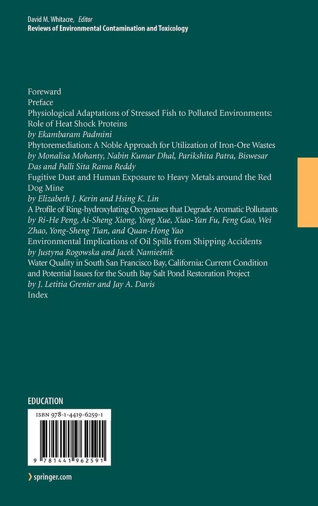 Weitere Ansicht: Reviews of Environmental Contamination and Toxicology Volume 206