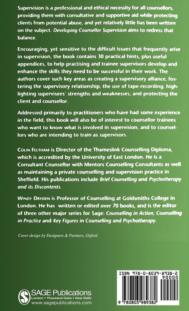 Weitere Ansicht: Developing Counsellor Supervision | Colin Feltham, Windy Dryden
