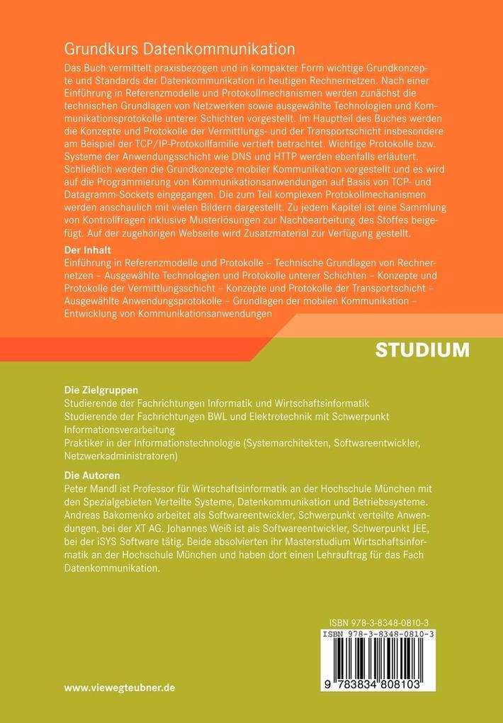 Weitere Ansicht: Grundkurs Datenkommunikation | Peter Mandl, Andreas Bakomenko, Johannes Weiss