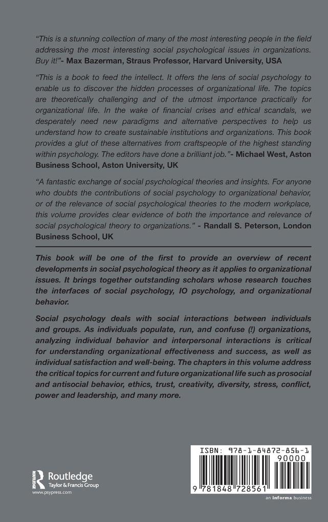 Weitere Ansicht: Social Psychology and Organizations