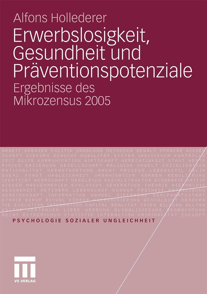 Produktbild: Erwerbslosigkeit, Gesundheit und Präventionspotenziale | Alfons Hollederer