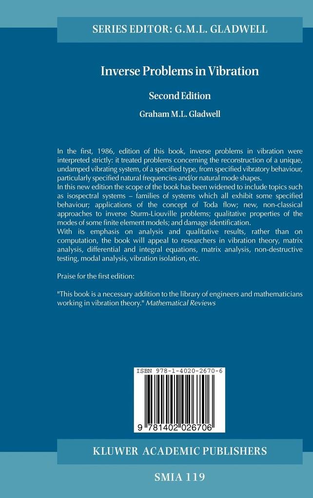 Weitere Ansicht: Inverse Problems in Vibration | G.M.L. Gladwell, Graham M. L. Gladwell