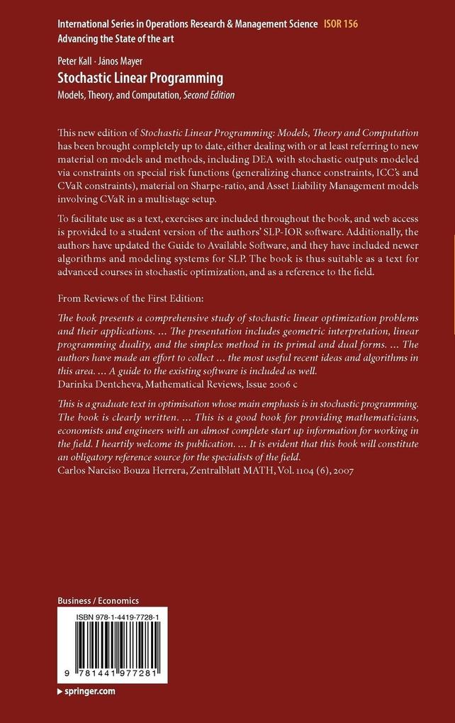 Weitere Ansicht: Stochastic Linear Programming | Peter Kall, János Mayer