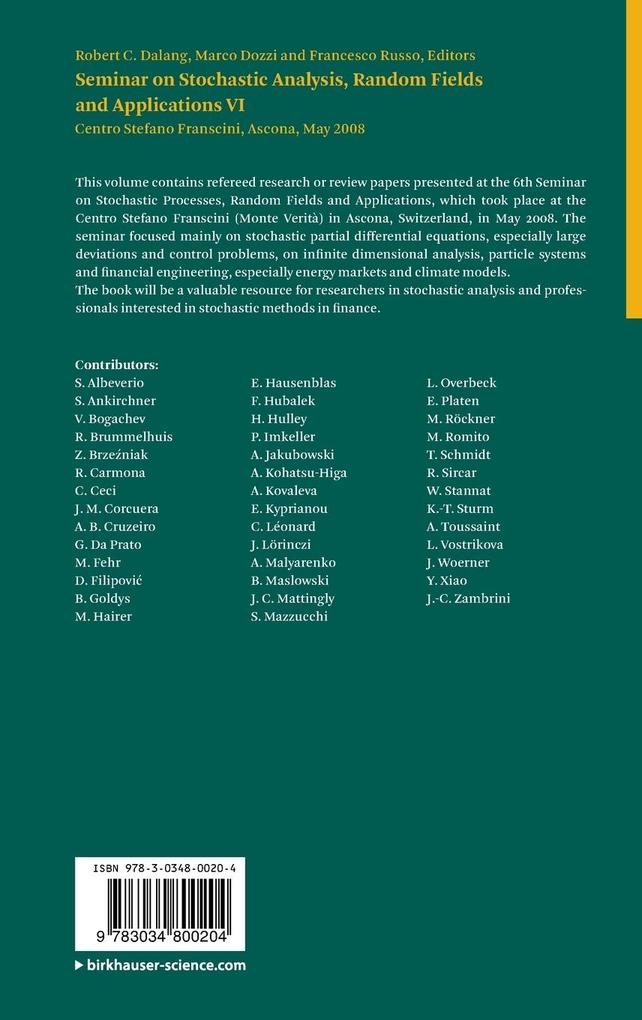 Weitere Ansicht: Seminar on Stochastic Analysis, Random Fields and Applications VI