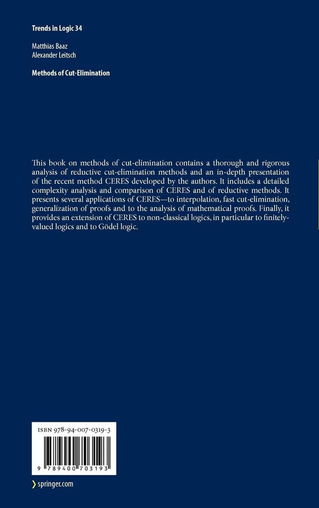 Weitere Ansicht: Methods of Cut-Elimination | Alexander Leitsch, Matthias Baaz
