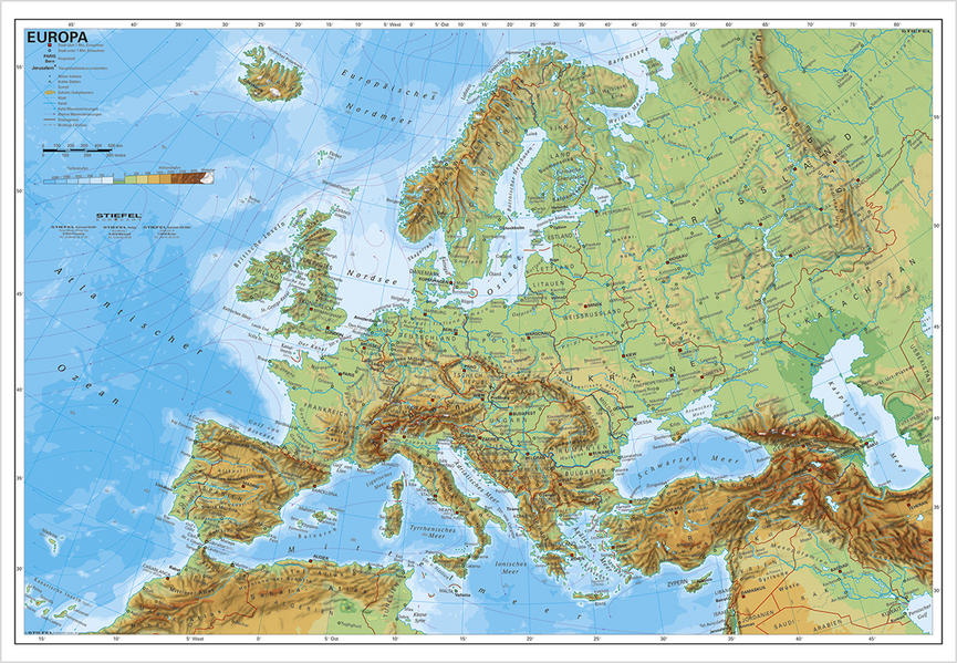 Produktbild: Europa, physisch 1 : 7 500 000. Wandkarte Kleinformat ohne Metallstäbe | Heinrich Stiefel