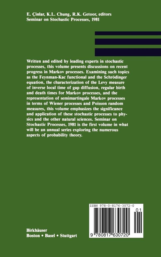 Weitere Ansicht: Seminar on Stochastic Processes, 1981 | Chung, Cinlar, Getoor