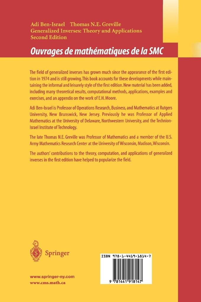 Weitere Ansicht: Generalized Inverses | Adi Ben-Israel, Thomas N.E. Greville