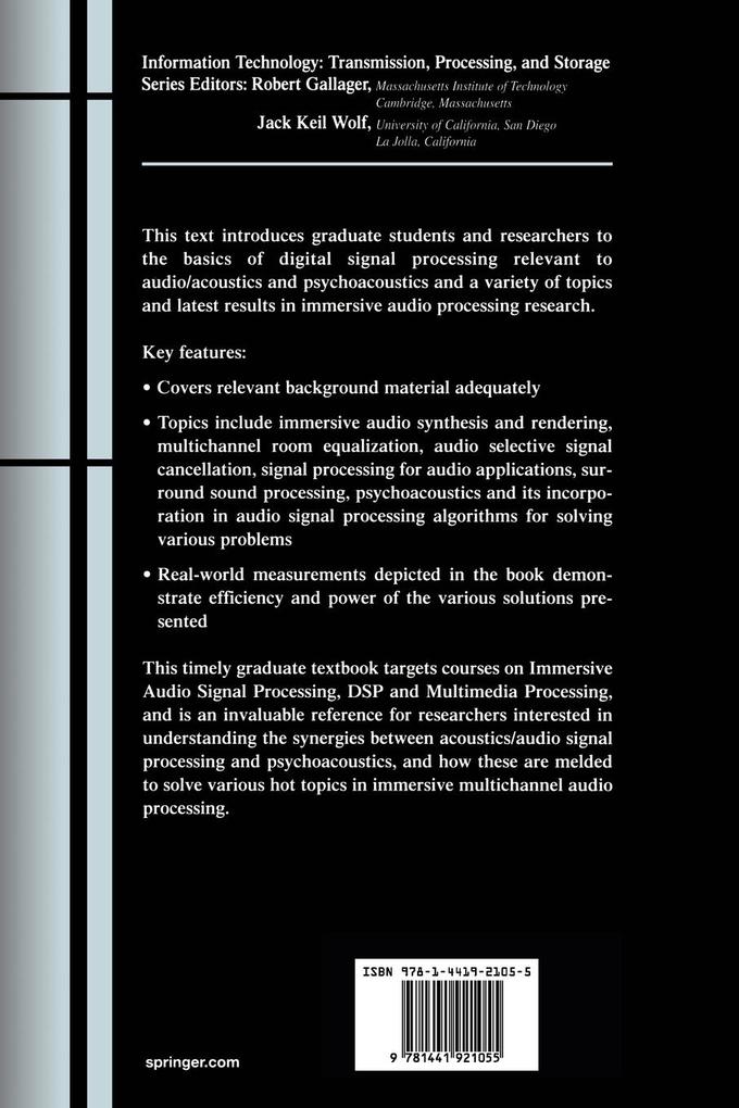 Weitere Ansicht: Immersive Audio Signal Processing | Sunil Bharitkar, Chris Kyriakakis