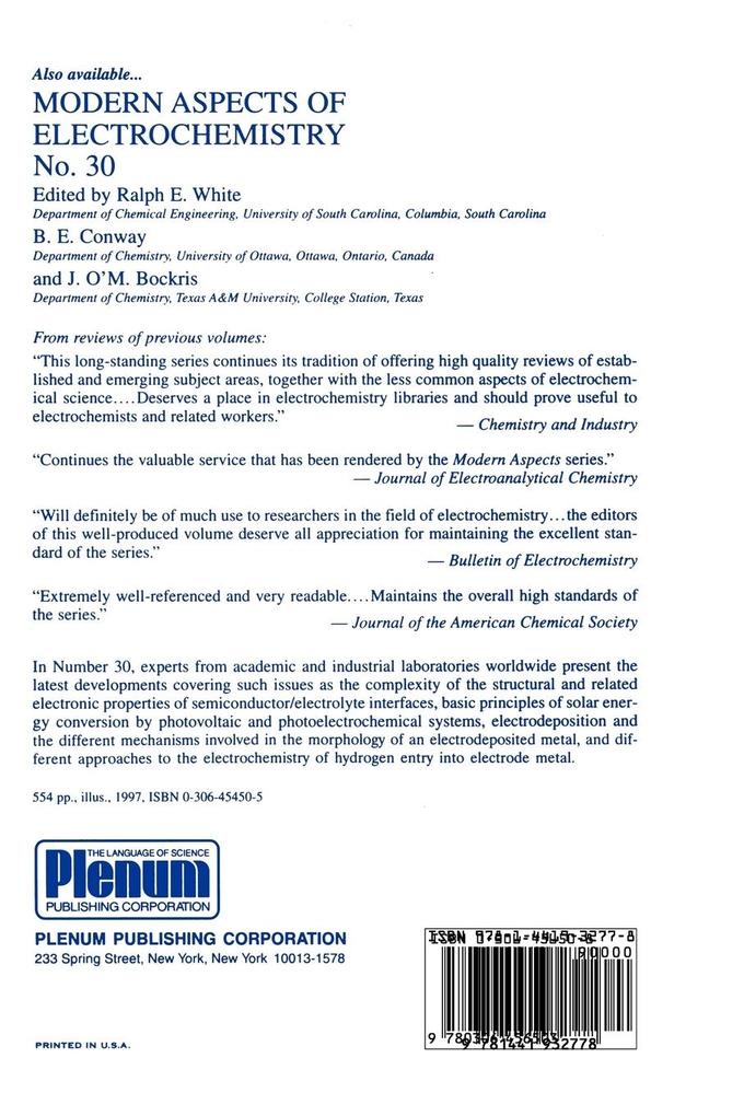 Weitere Ansicht: Modern Aspects of Electrochemistry