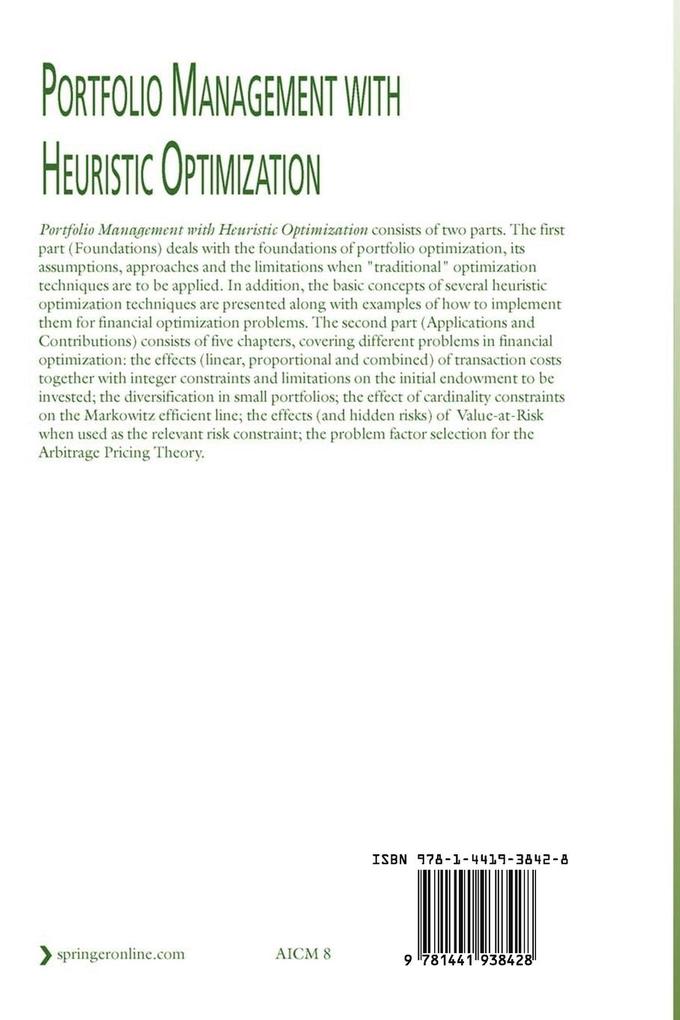 Weitere Ansicht: Portfolio Management with Heuristic Optimization | Dietmar G. Maringer