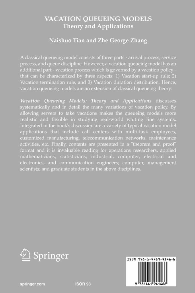 Weitere Ansicht: Vacation Queueing Models | Naishuo Tian, Zhe George Zhang