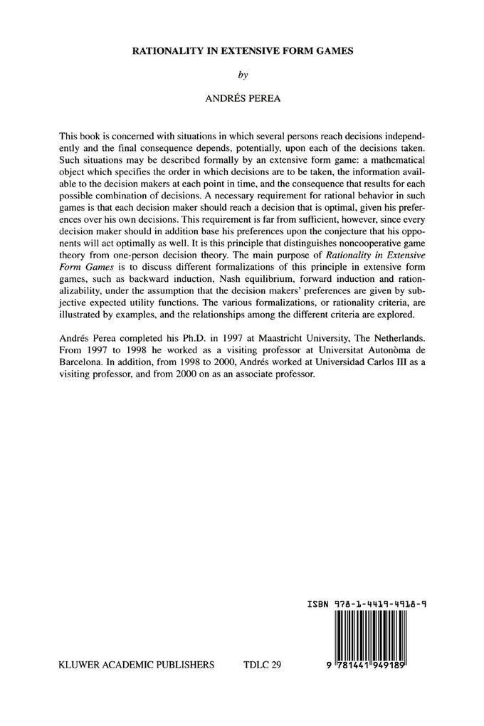 Weitere Ansicht: Rationality in Extensive Form Games | Andrés Perea