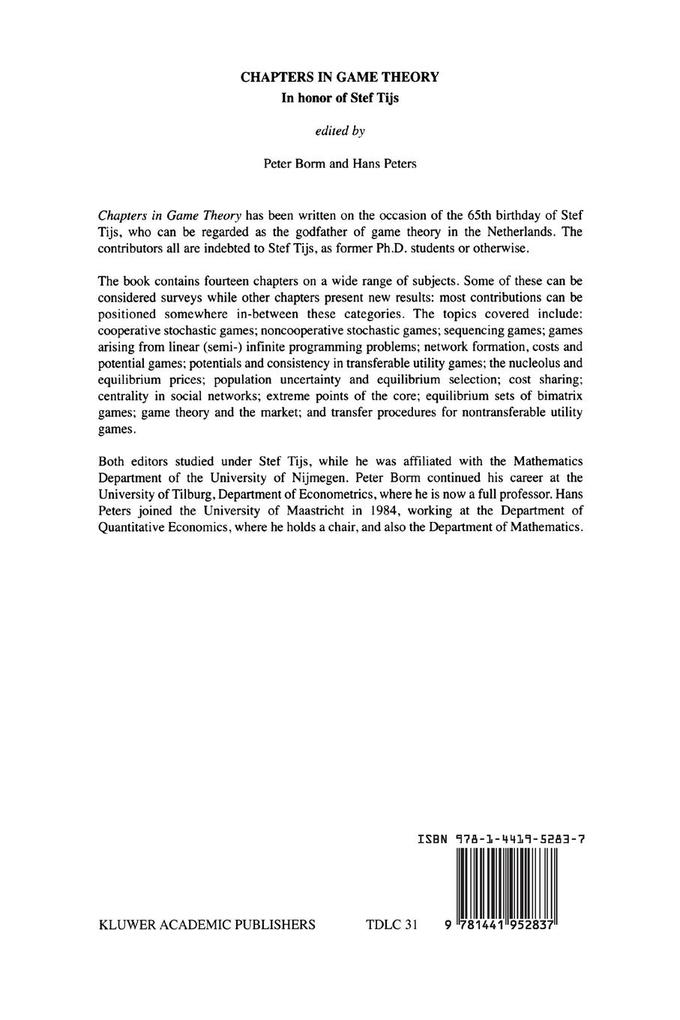Weitere Ansicht: Chapters in Game Theory