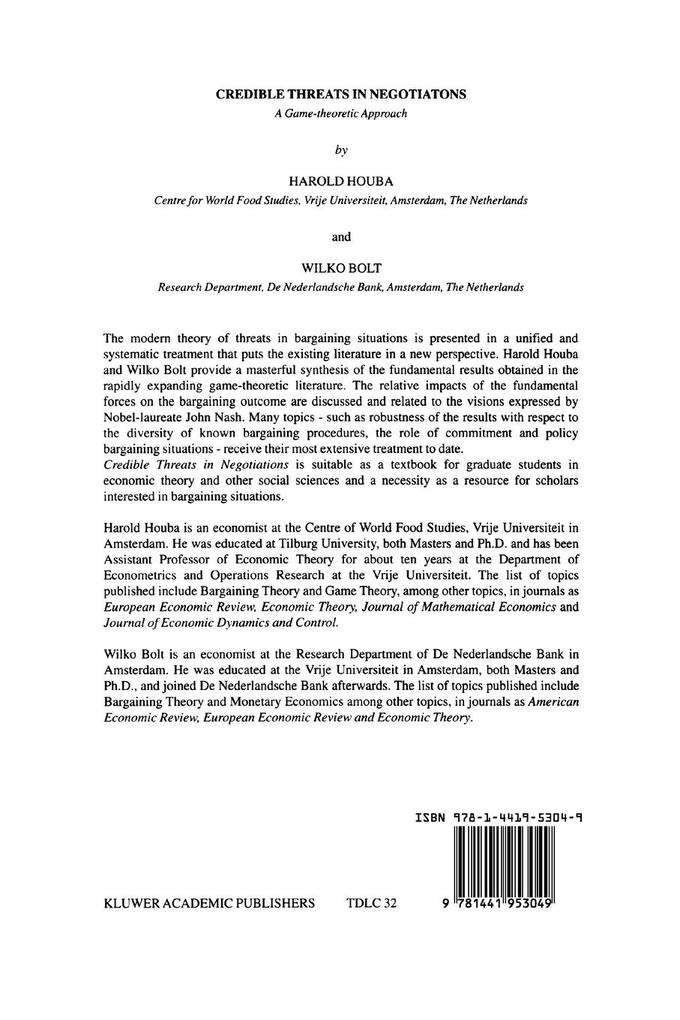 Weitere Ansicht: Credible Threats in Negotiations | Wilko Bolt, Harold Houba