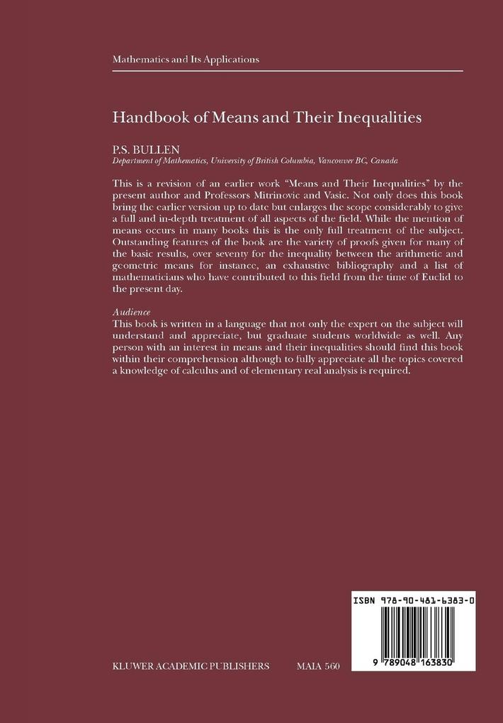 Weitere Ansicht: Handbook of Means and Their Inequalities | P. S. Bullen