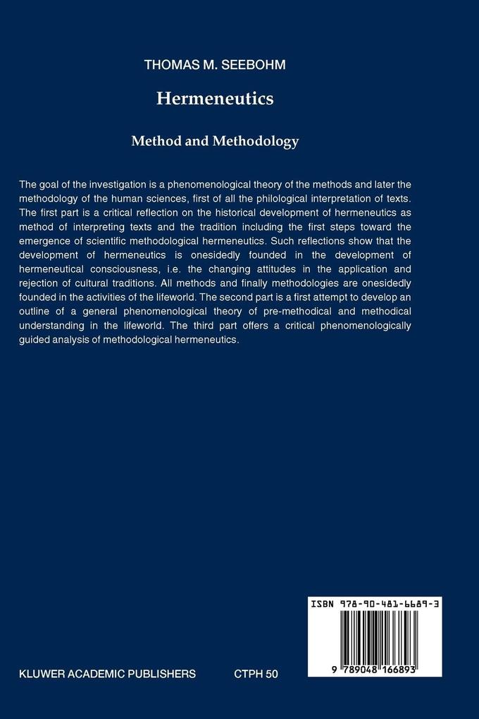 Weitere Ansicht: Hermeneutics. Method and Methodology | Thomas M Seebohm