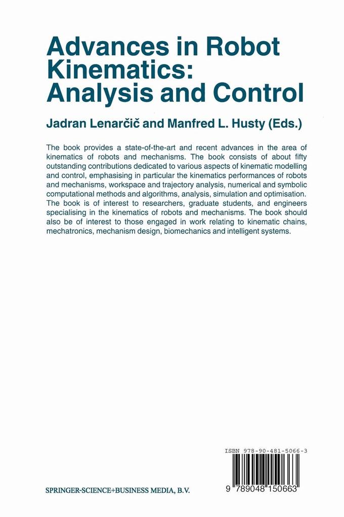 Weitere Ansicht: Advances in Robot Kinematics: Analysis and Control