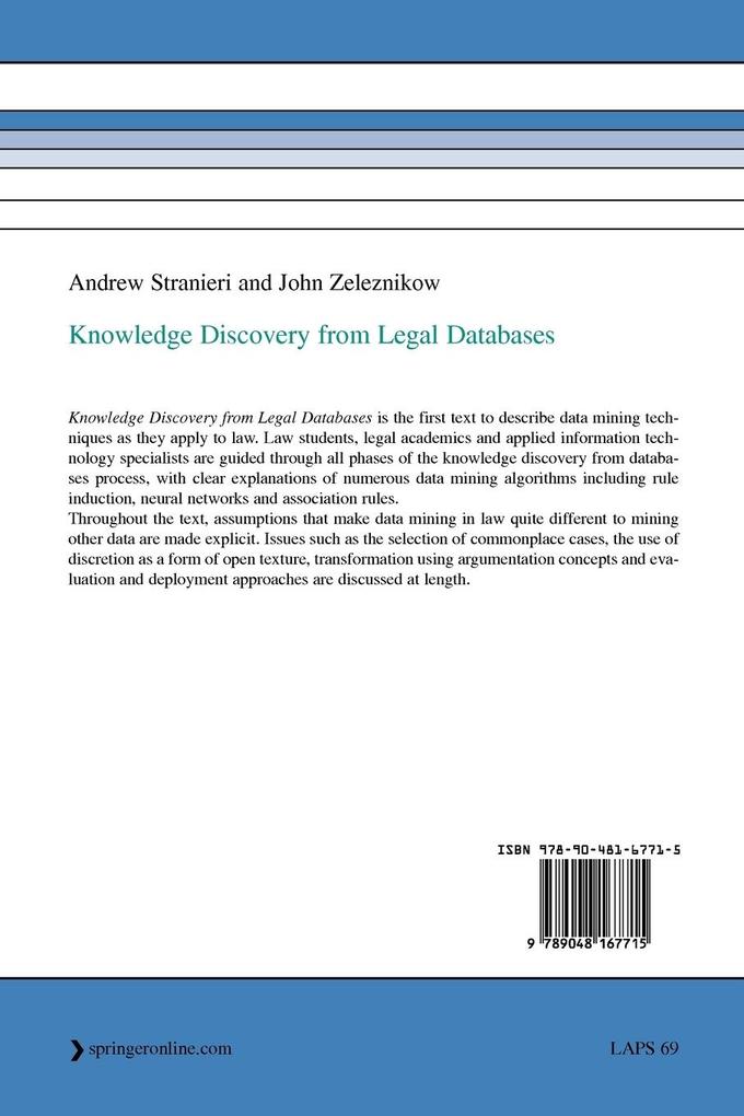 Weitere Ansicht: Knowledge Discovery from Legal Databases | Andrew Stranieri, John Zeleznikow