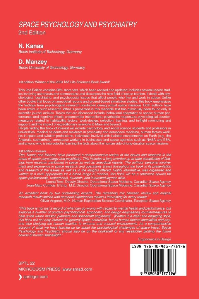 Weitere Ansicht: Space Psychology and Psychiatry | Nick Kanas, Dietrich Manzey