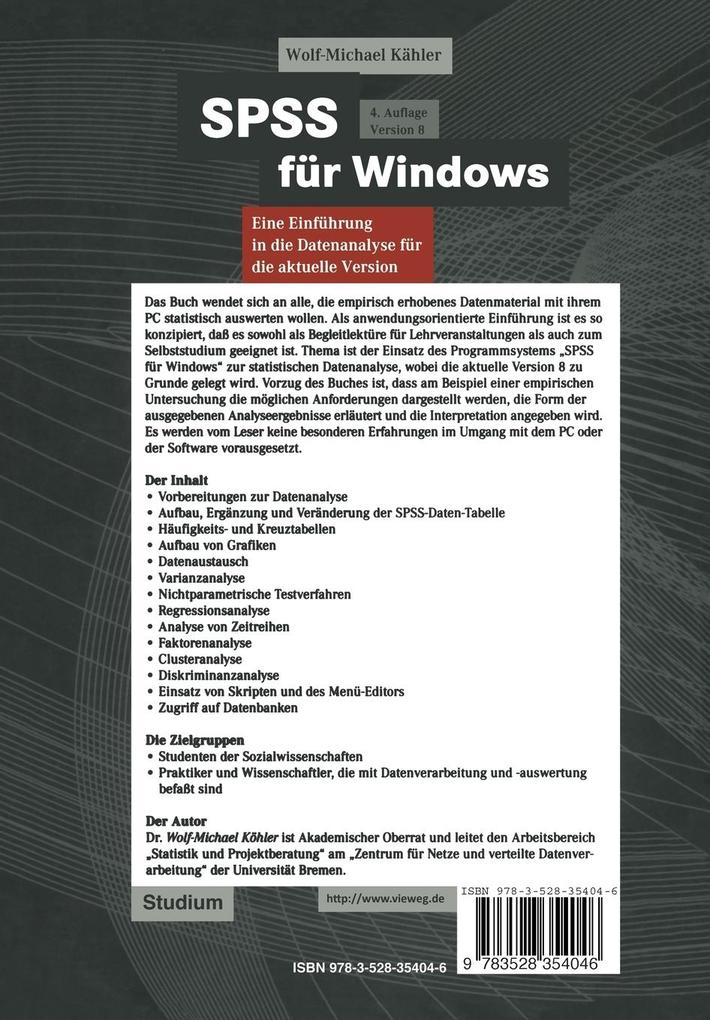 Weitere Ansicht: SPSS für Windows | Wolf-Michael Kähler