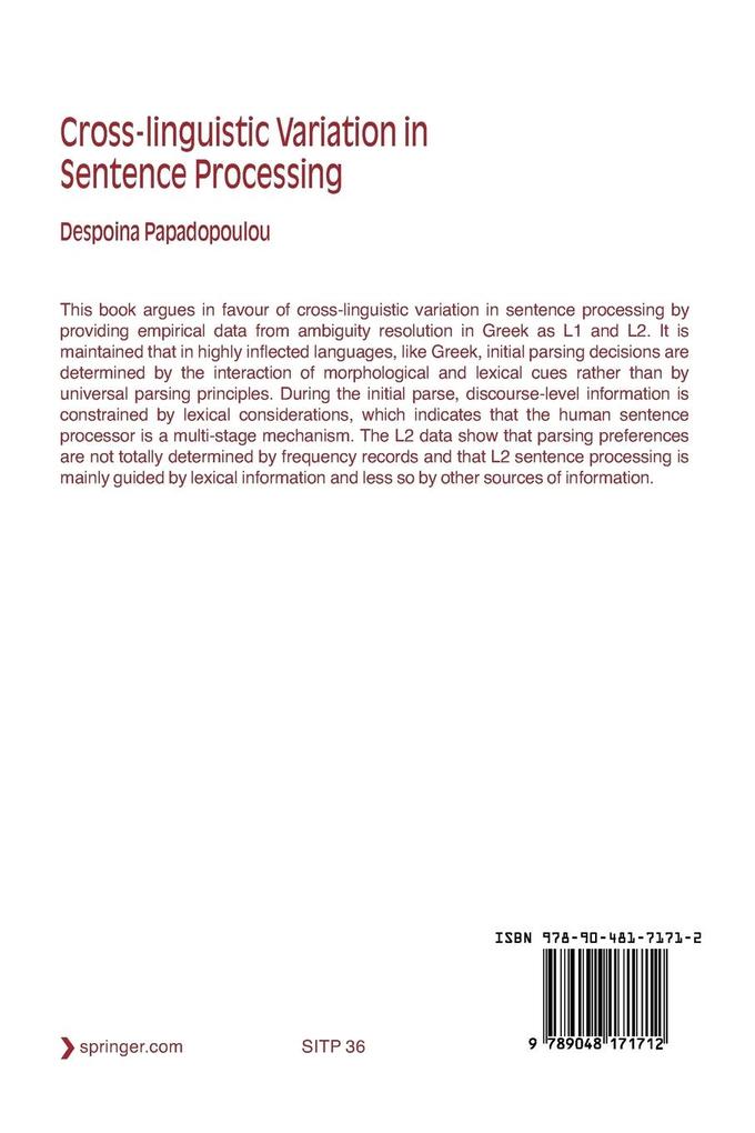 Weitere Ansicht: Cross-linguistic Variation in Sentence Processing | Despoina Papadopoulou
