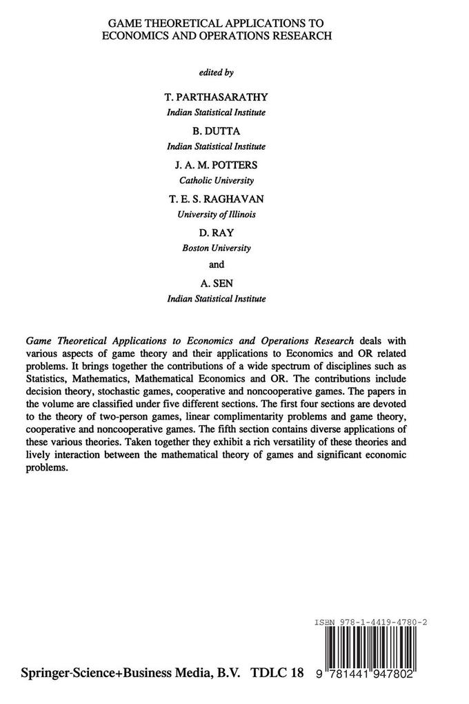 Weitere Ansicht: Game Theoretical Applications to Economics and Operations Research