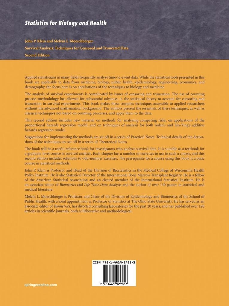 Weitere Ansicht: Survival Analysis | John P. Klein, Melvin L. Moeschberger