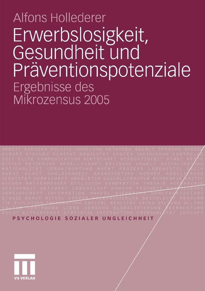Produktbild: Erwerbslosigkeit, Gesundheit und Präventionspotenziale | Alfons Hollederer