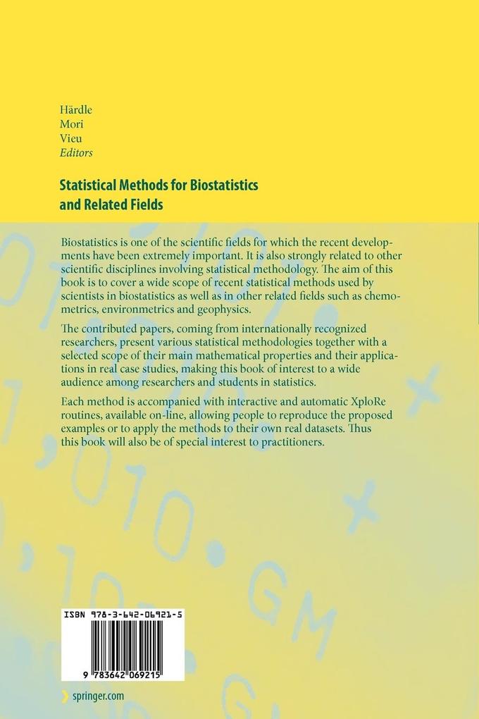 Weitere Ansicht: Statistical Methods for Biostatistics and Related Fields