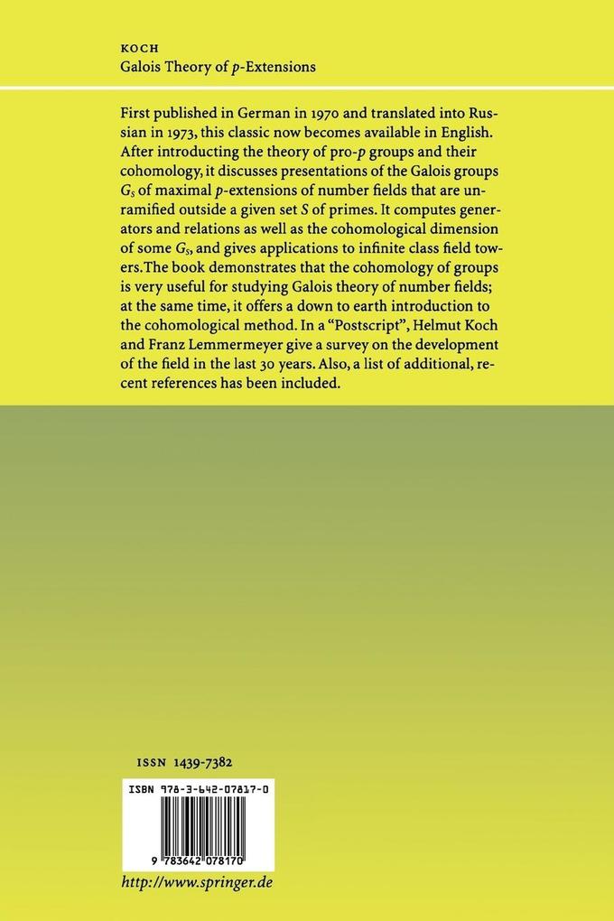 Weitere Ansicht: Galois Theory of p-Extensions | Helmut Koch