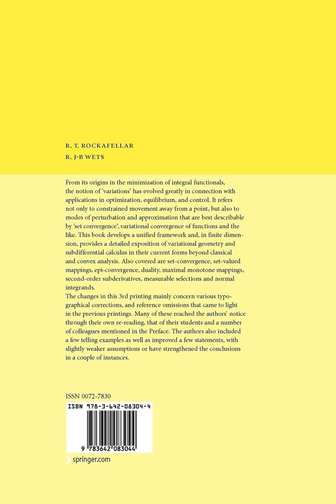 Weitere Ansicht: Variational Analysis | R. Tyrrell Rockafellar, Roger J.-B. Wets
