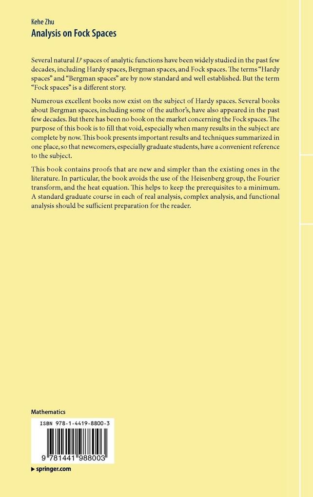 Weitere Ansicht: Analysis on Fock Spaces | Kehe Zhu