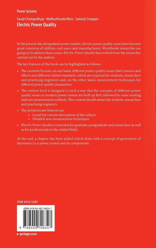Weitere Ansicht: Electric Power Quality | Surajit Chattopadhyay, Madhuchhanda Mitra, Samarjit Sengupta