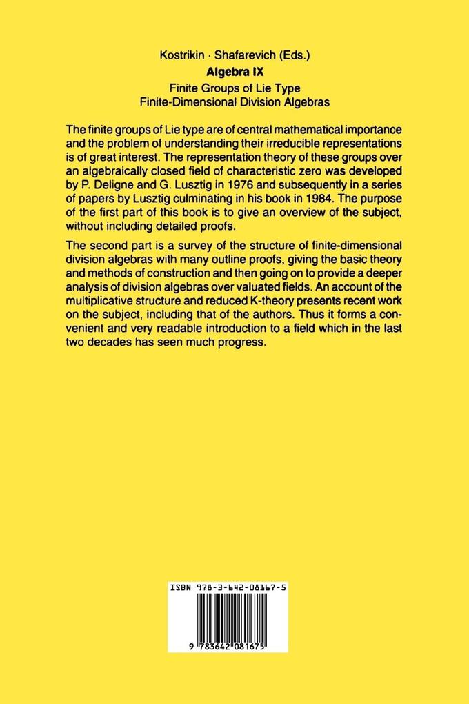 Weitere Ansicht: Algebra IX | R. W. Carter, V. P. Platonov, V. I. Yanchevskii