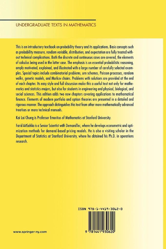 Weitere Ansicht: Elementary Probability Theory | Farid Aitsahlia, Kai Lai Chung