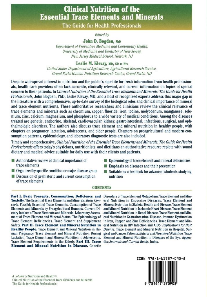 Weitere Ansicht: Clinical Nutrition of the Essential Trace Elements and Minerals