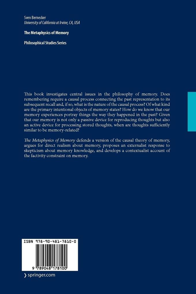 Weitere Ansicht: The Metaphysics of Memory | Sven Bernecker