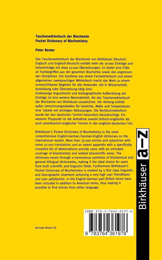 Weitere Ansicht: Taschenwörterbuch der Biochemie / Pocket Dictionary of Biochemistry | Peter Reuter