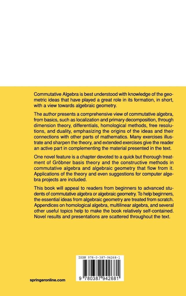 Weitere Ansicht: Commutative Algebra | David Eisenbud