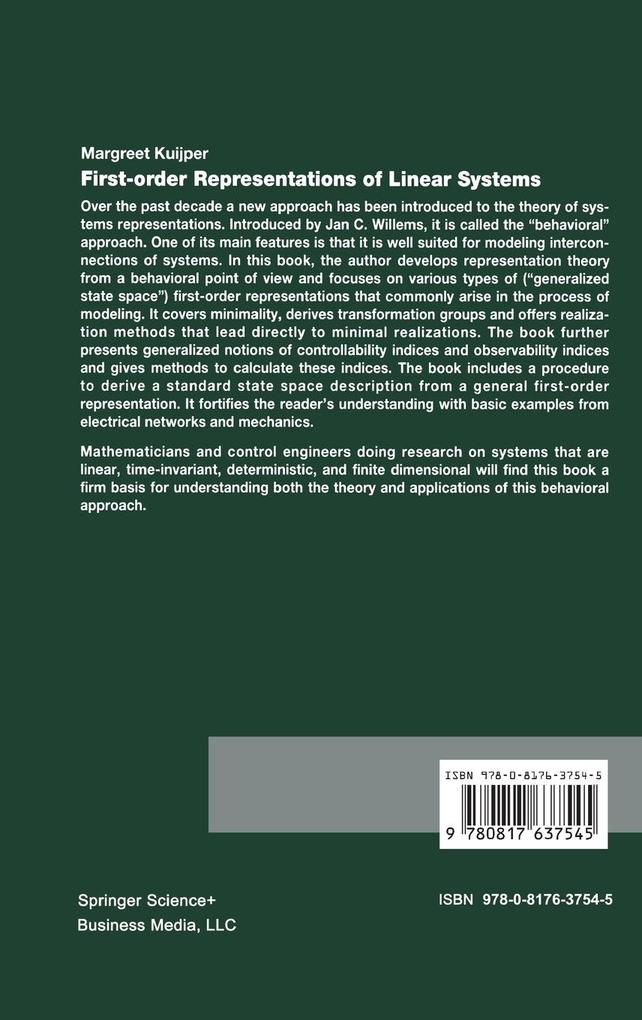 Weitere Ansicht: First-Order Representations of Linear Systems | Margreet Kuijper, Margareet Kuijper