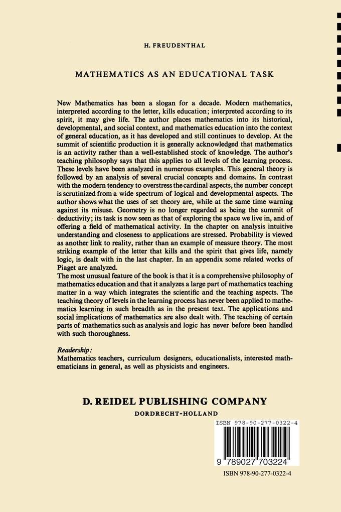 Weitere Ansicht: Mathematics as an Educational Task | Hans Freudenthal
