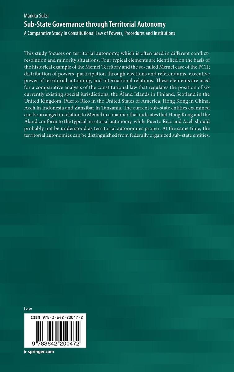 Weitere Ansicht: Sub-State Governance through Territorial Autonomy | Markku Suksi