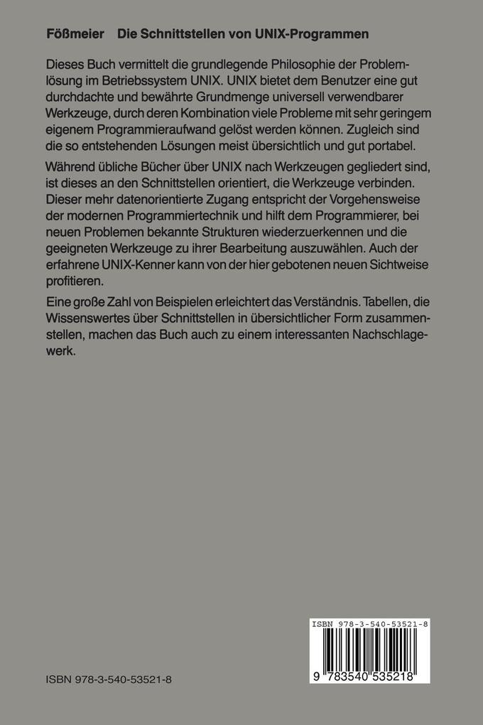 Weitere Ansicht: Die Schnittstellen von UNIX-Programmen | Reinhard Fößmeier