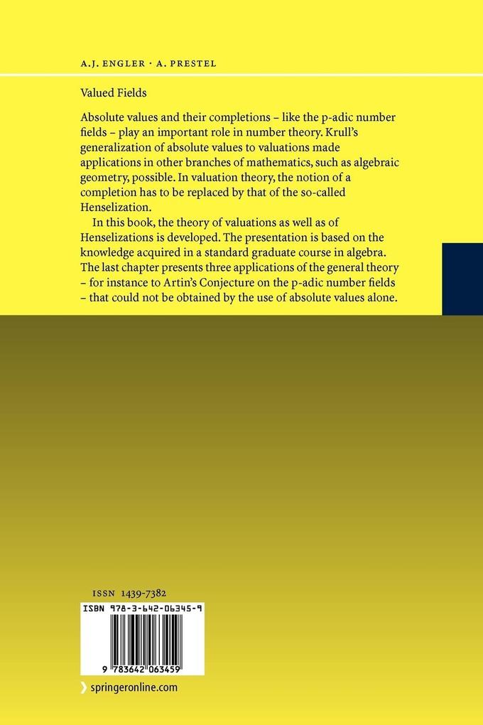 Weitere Ansicht: Valued Fields | Antonio J. Engler, Alexander Prestel