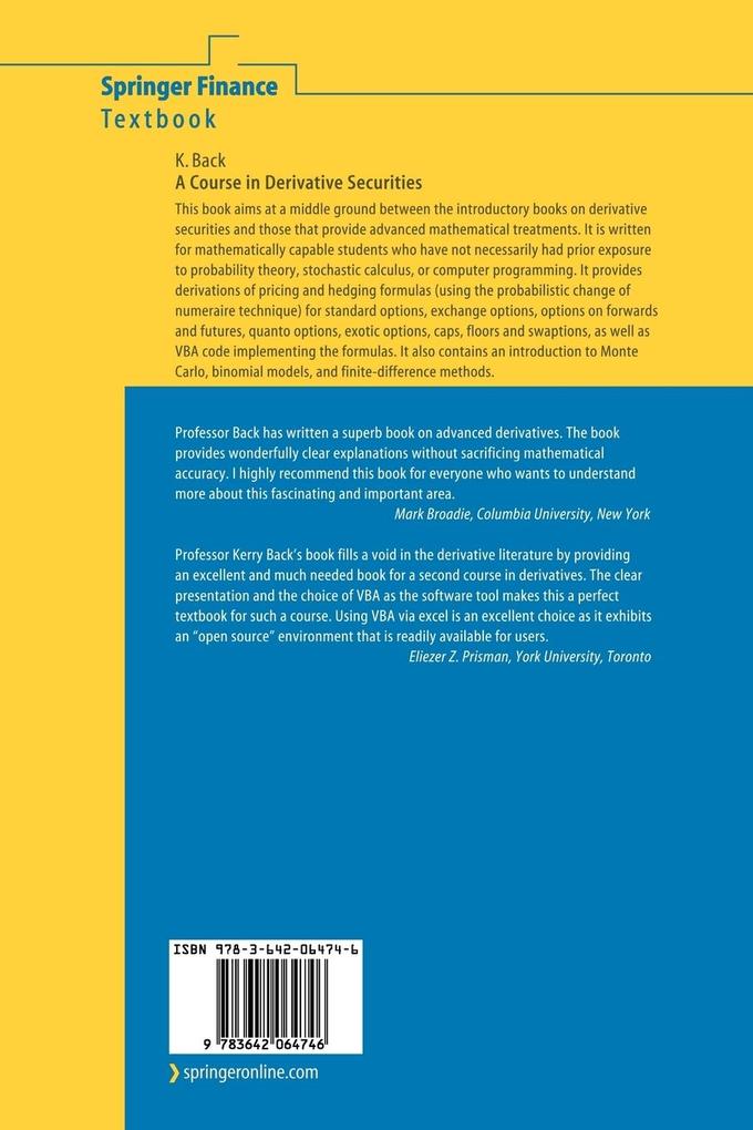 Weitere Ansicht: A Course in Derivative Securities | Kerry Back