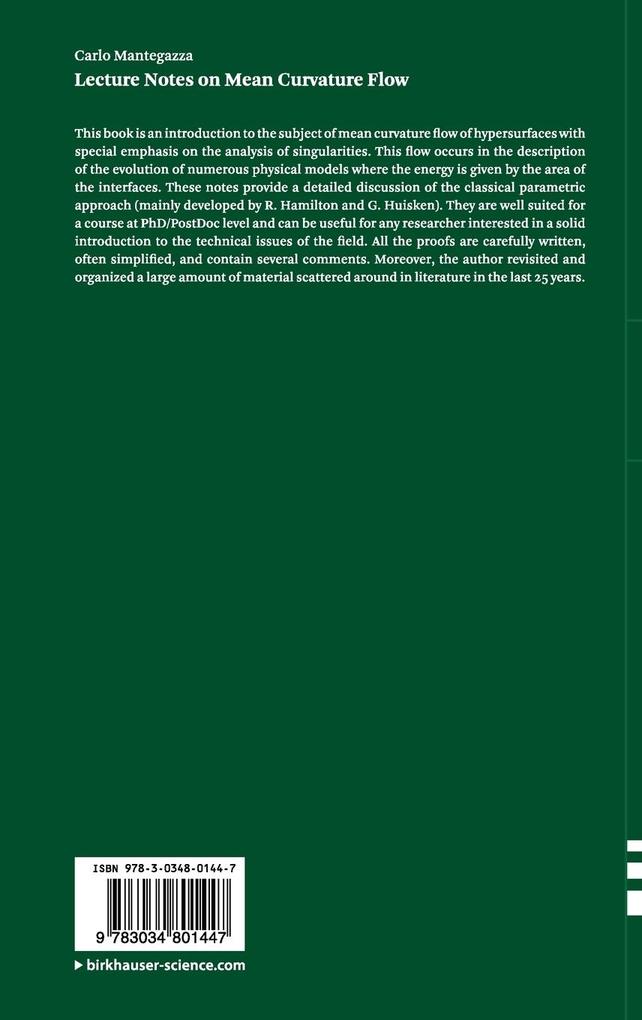 Weitere Ansicht: Lecture Notes on Mean Curvature Flow | Carlo Mantegazza