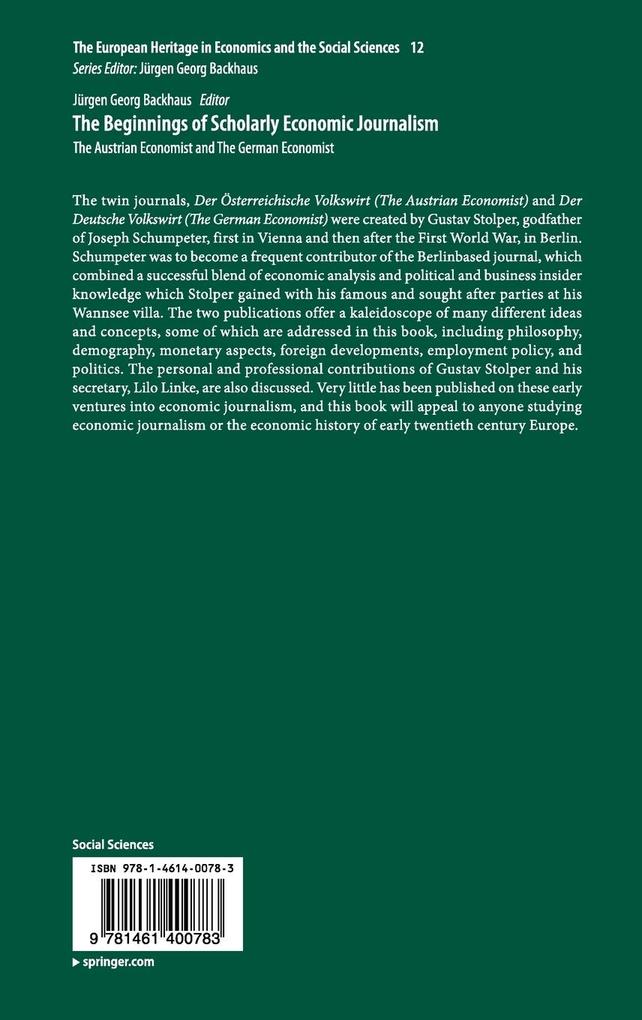 Weitere Ansicht: The Beginnings of Scholarly Economic Journalism
